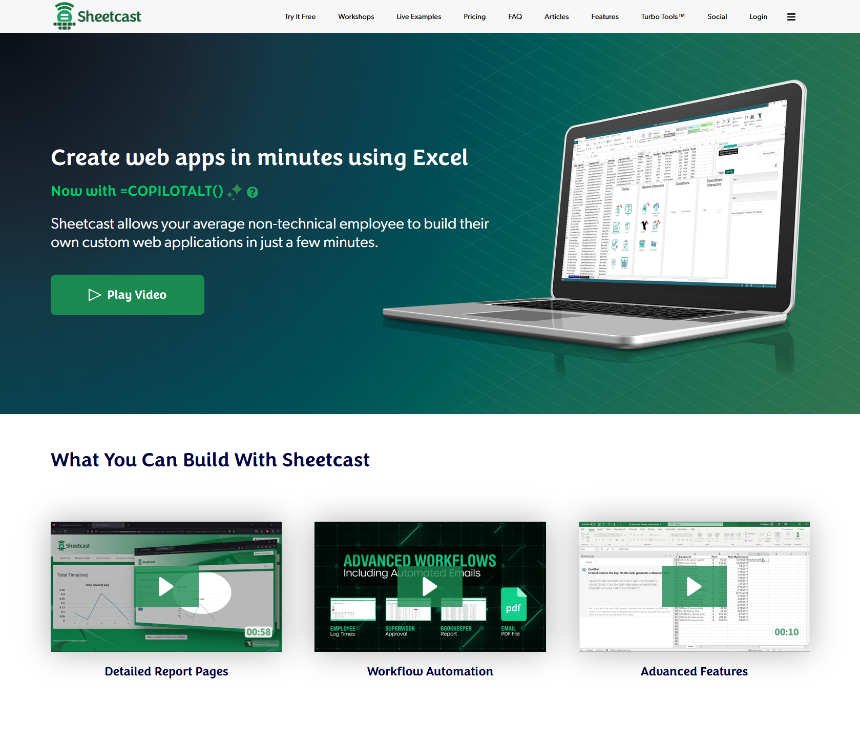 Sheetcast homepage and product demonstrations